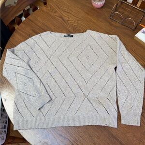 SHEIN Cream Open-Knit Diamond Sweater